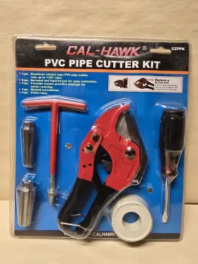 Cal-hawk 091044325297 Pvc Pipe Cutter Kit With Teflon Tape Tapered Jaw T-handle Reamer Screwdriver