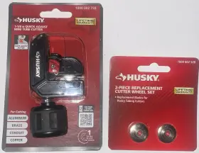 80-784-111 Husky 1-1/8 Inch Quick Adjust Mini Tube Cutter Bundled With 2-pc Replacement Wheels