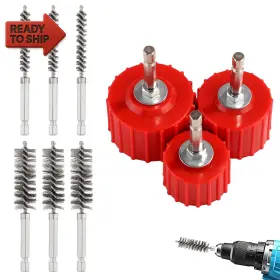 Tinoaly 445042184111 9pcs Copper Pipe Cleaner Set For Power Drill Include 1/2 Inch 3/4 1 Tube Brush A