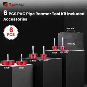 Reamer-red-6p Toovem 6pc Pvc Pipe Reamer Kit Plastic Fitting Standard 1/2 Inch Drill